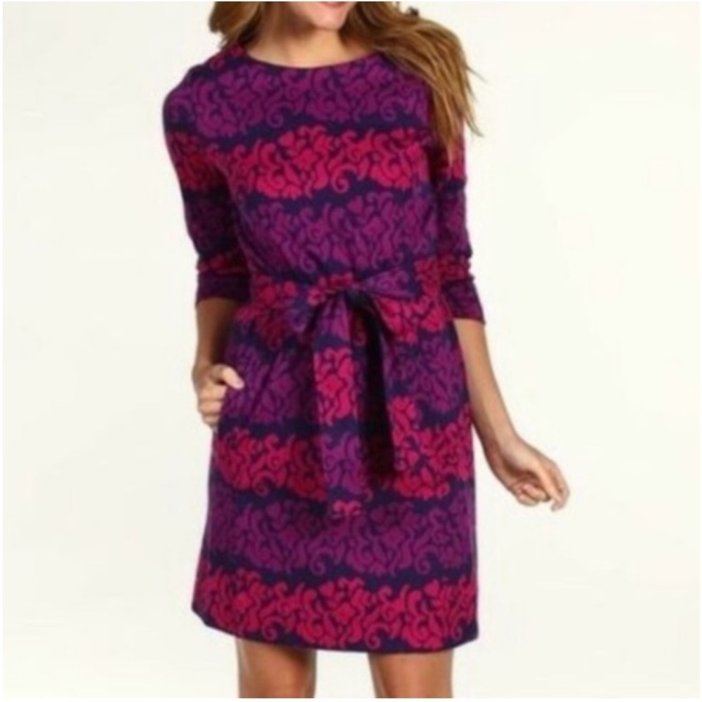 Lilly Pulitzer Jonah Belted Sweater Shift Dress Follow The Leader Print Large